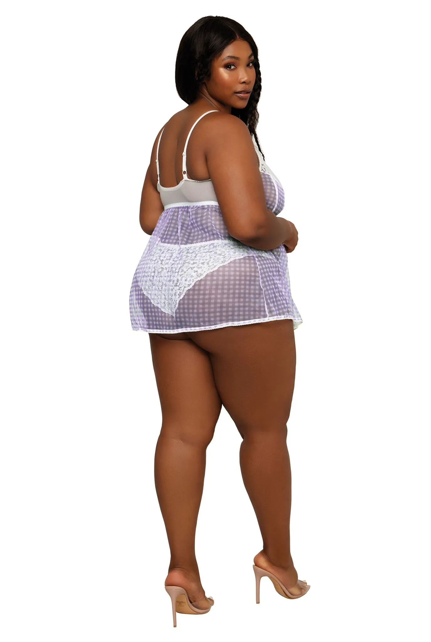 Gingham Printed Mesh Babydoll Set