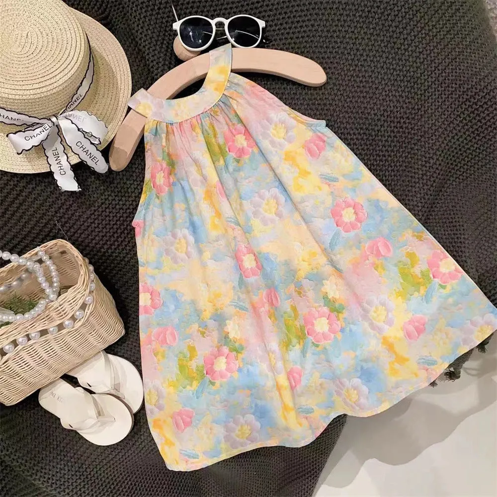 Girls' Korean Style Contrast Color Lapels Cake Dress Children Summer Fashionable Children's Lapel Sleeveless Vest Dress Hot Trade