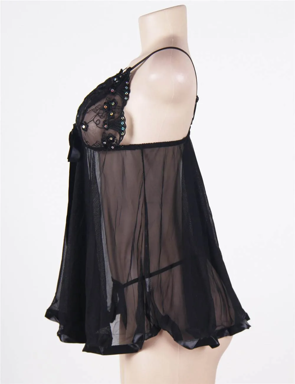 Glamorous Black Rhinestone Babydoll