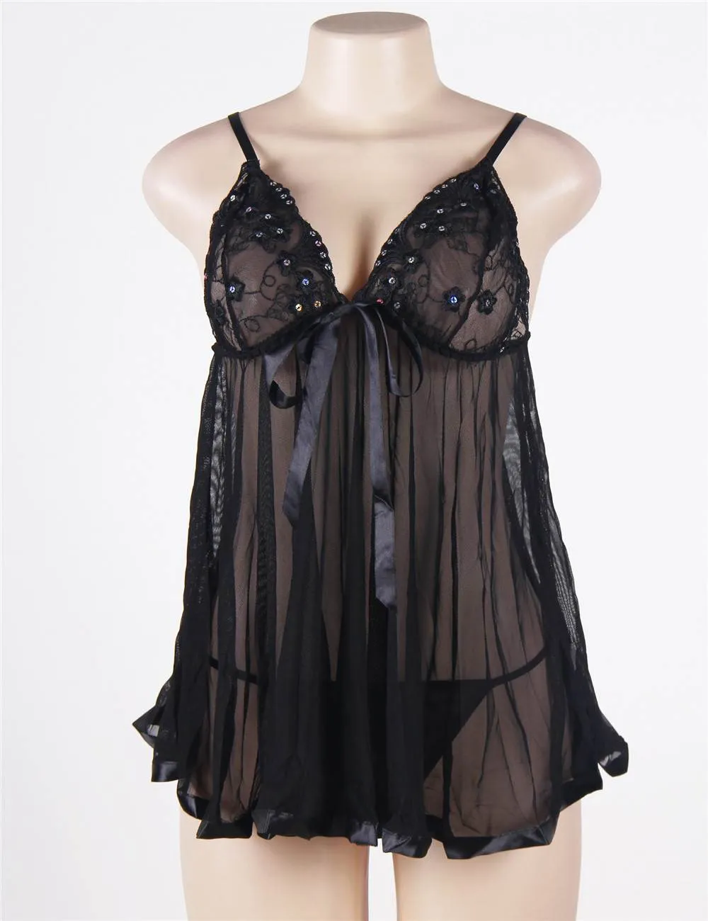 Glamorous Black Rhinestone Babydoll
