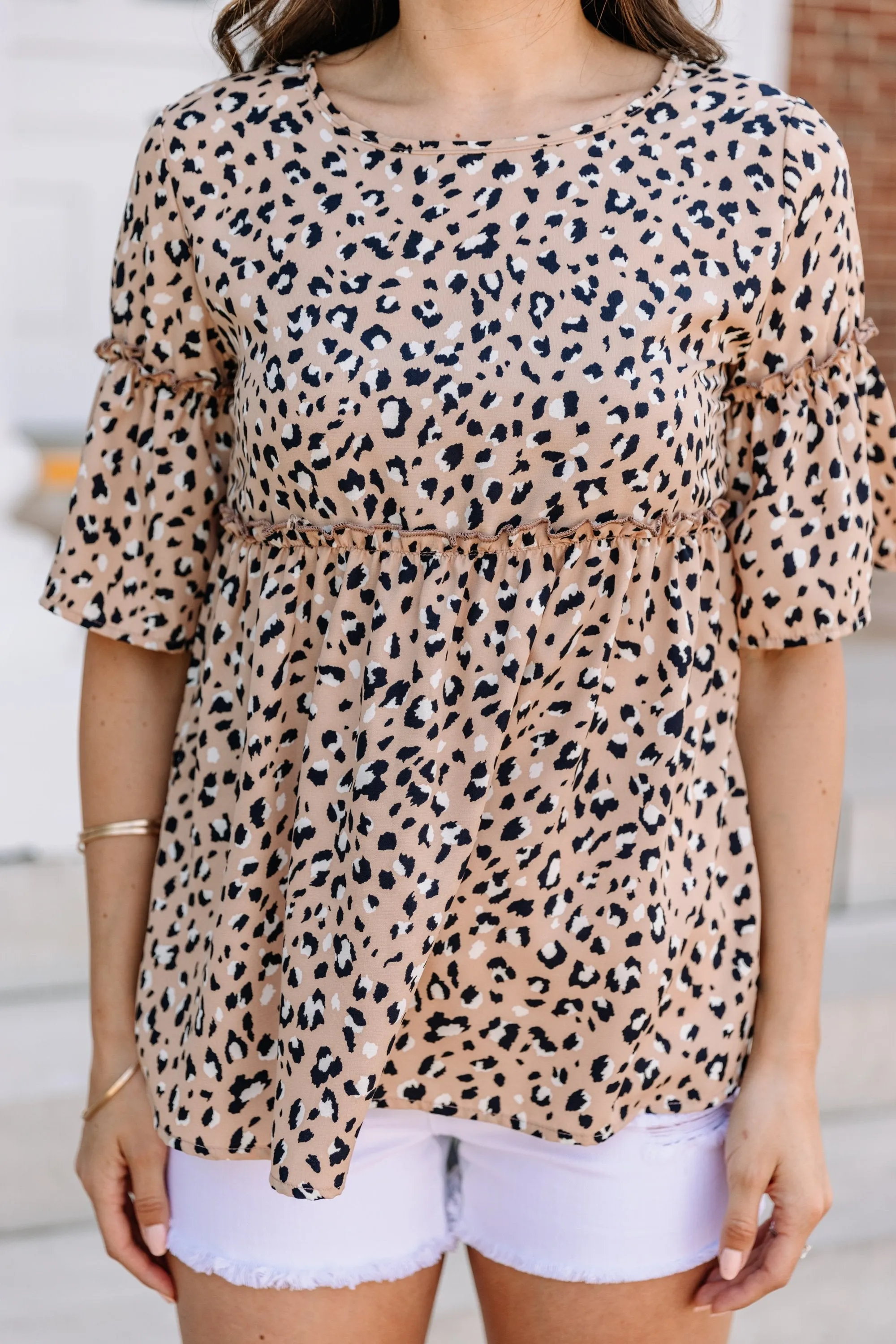 Going Out Taupe Brown Leopard Top