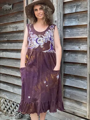 Golden Sun Purple Forest Farmer's Market Pocket Dress - Size 2X