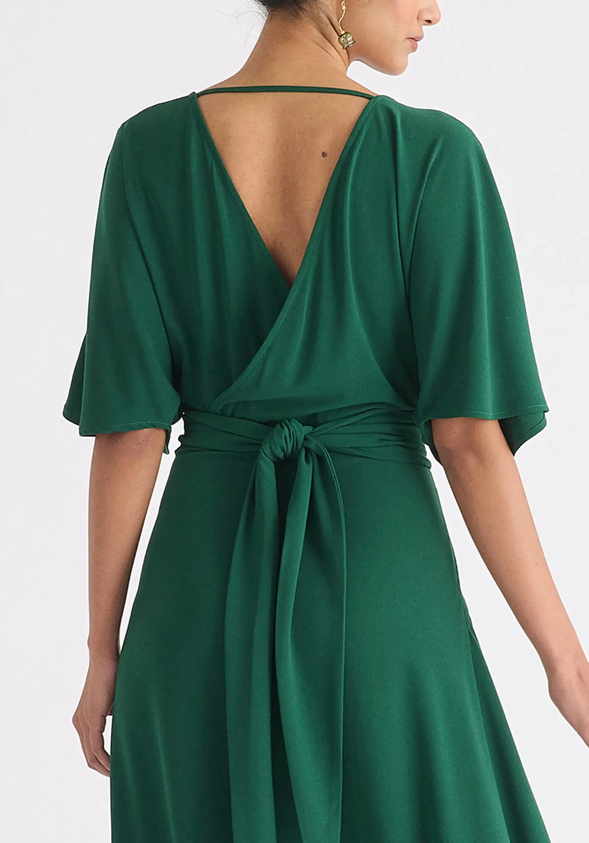 Green Flare Sleeves Maxi Wrap Dress