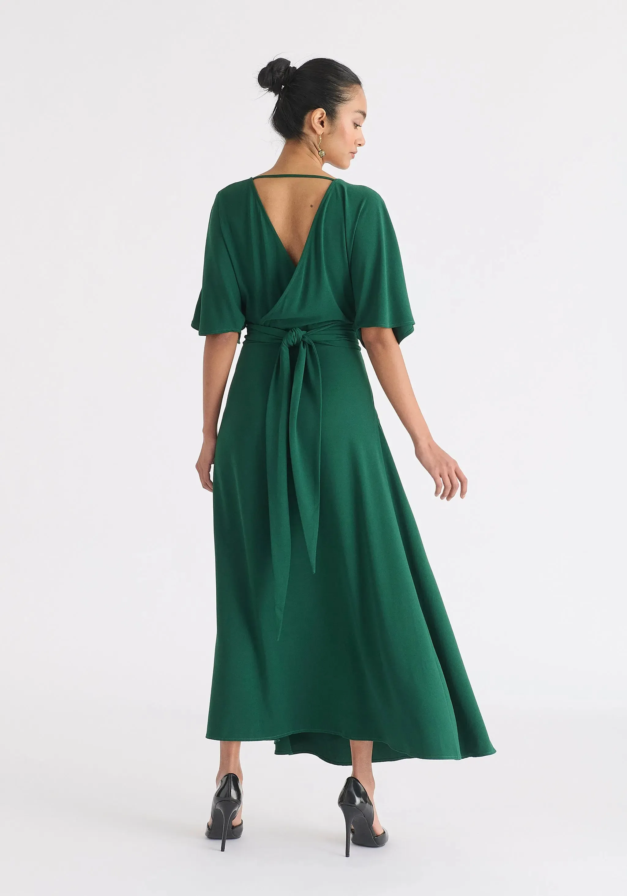 Green Flare Sleeves Maxi Wrap Dress