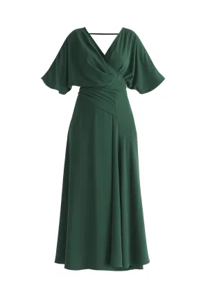 Green Flare Sleeves Maxi Wrap Dress