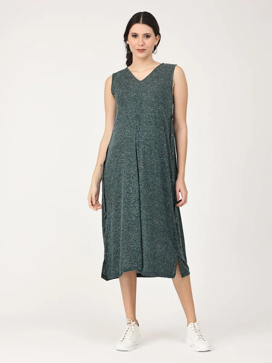 Green Melange Tunic Maternity and Nursing Dress