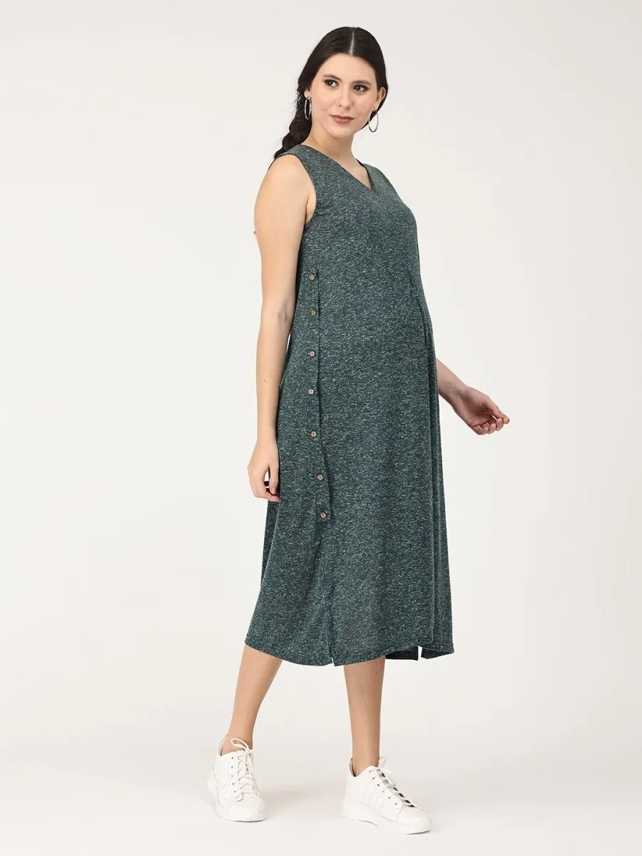Green Melange Tunic Maternity and Nursing Dress