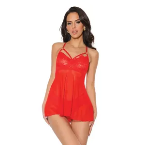 Holiday Scallop Stretch Lace & Mesh Babydoll & Thong