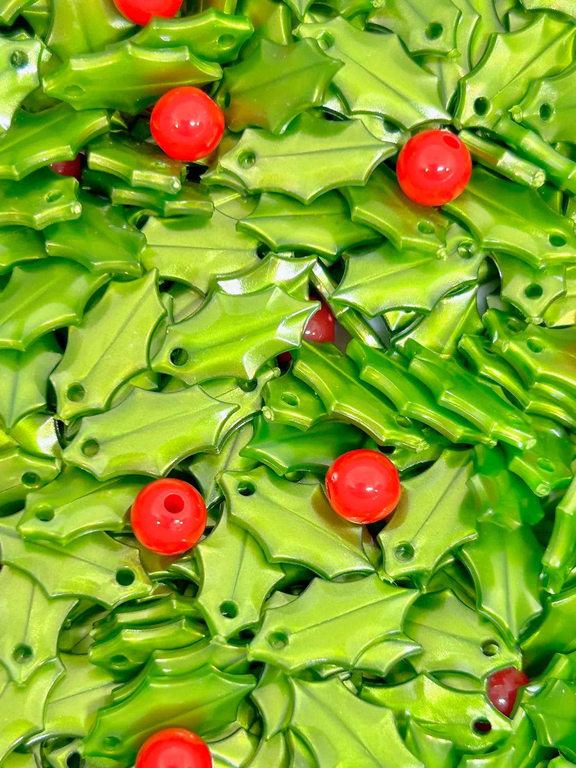 Holly Leaves & Berry Beads, Christmas Jewelry & Decor