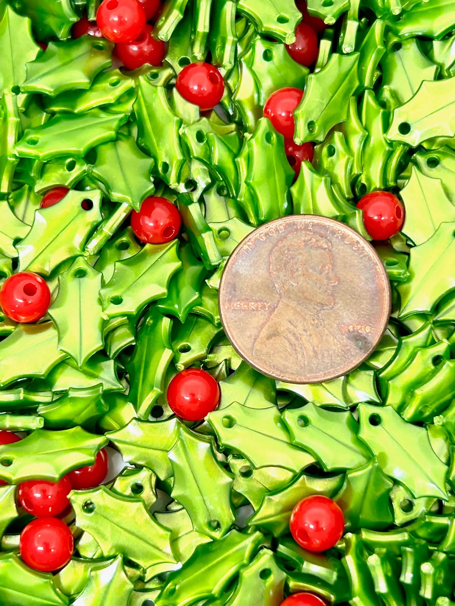 Holly Leaves & Berry Beads, Christmas Jewelry & Decor