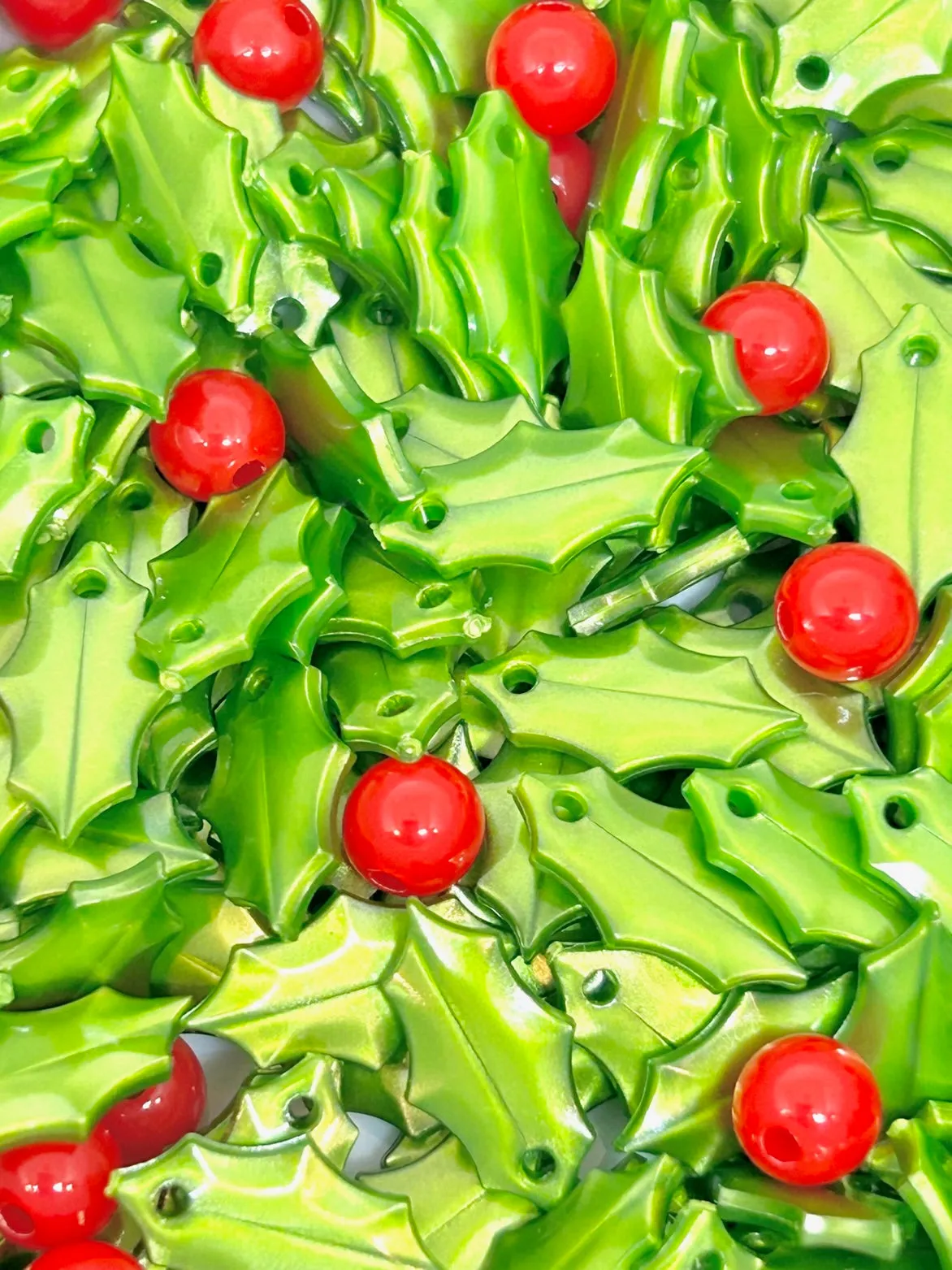 Holly Leaves & Berry Beads, Christmas Jewelry & Decor