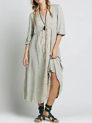 Inwrought Bohemian Half Sleeve V Neck Beach Maxi Dress