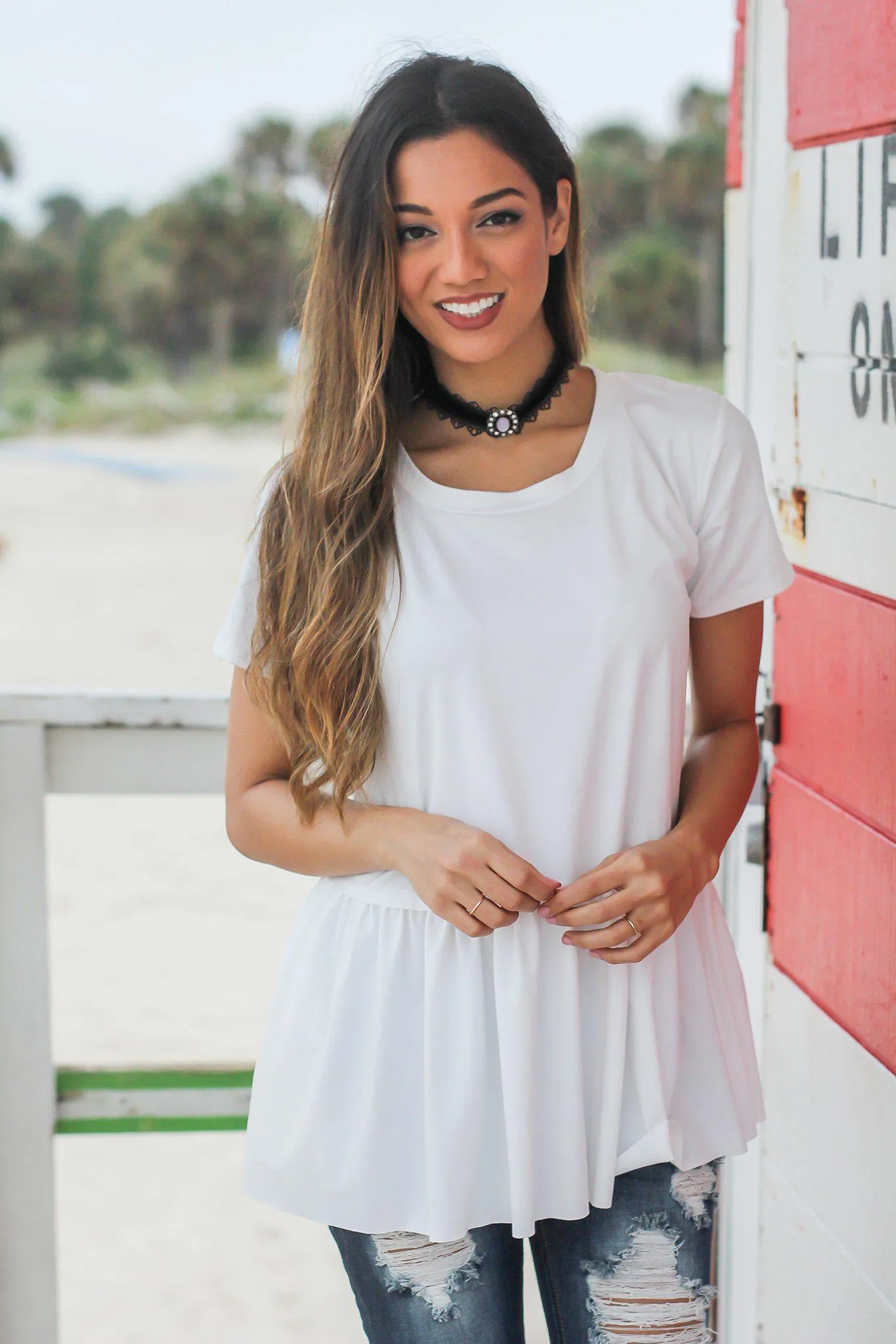 Ivory Short Sleeve Babydoll Top