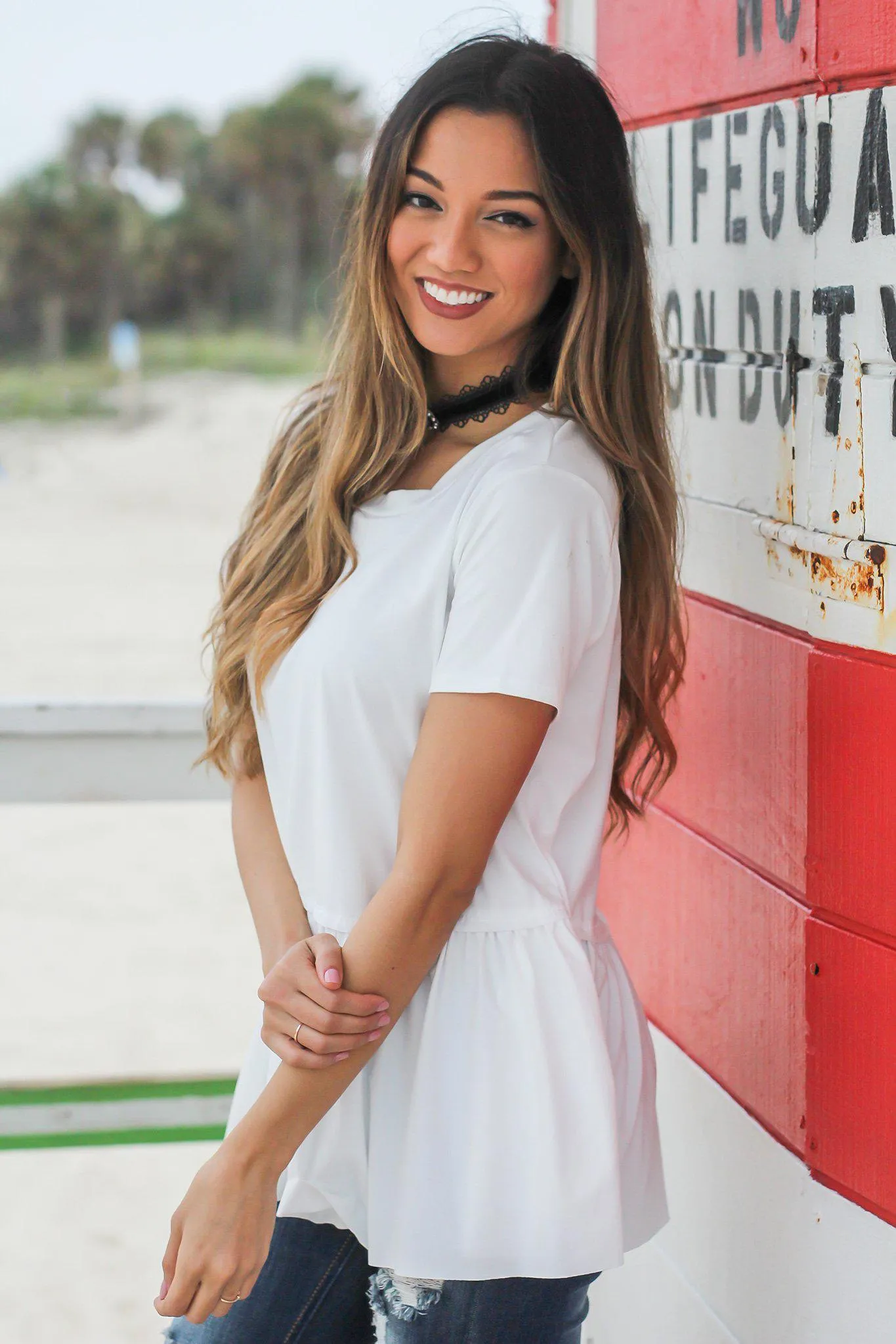 Ivory Short Sleeve Babydoll Top