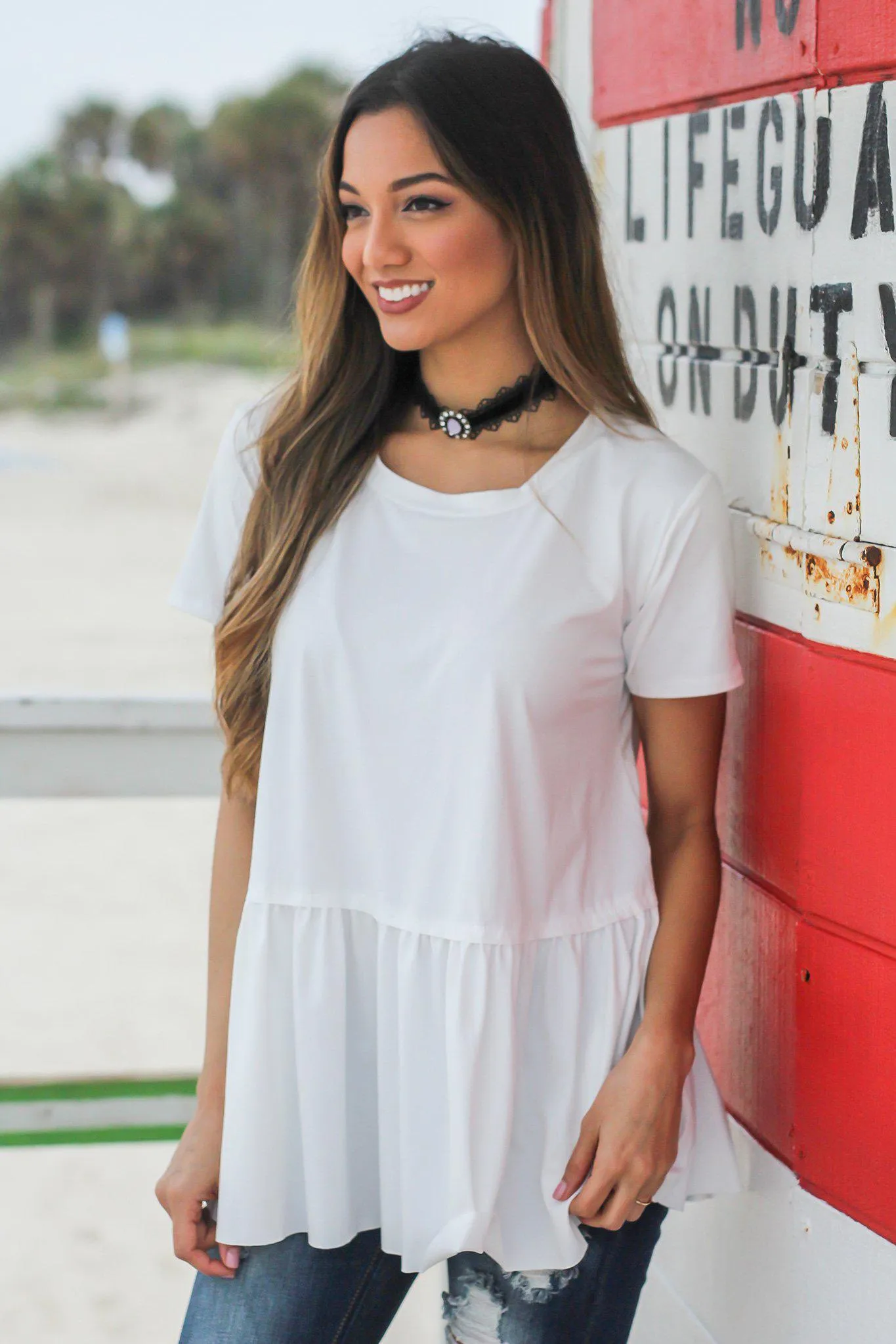 Ivory Short Sleeve Babydoll Top