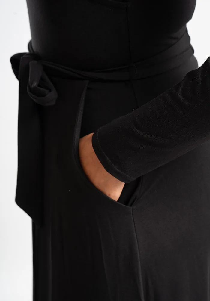 Jaylin Black Viscose Midi Dress