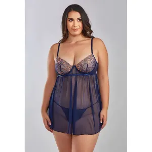 Jennie Cross Dyed Galloon Lace & Mesh Babydoll Navy