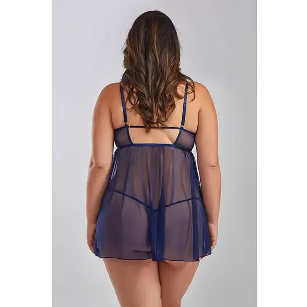 Jennie Cross Dyed Galloon Lace & Mesh Babydoll Navy