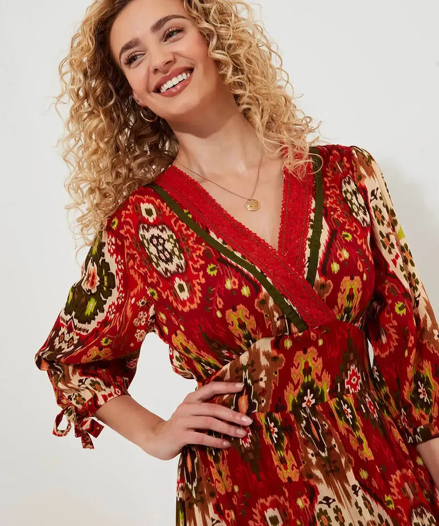 Joe Browns 14 Red Loretta Print Dress