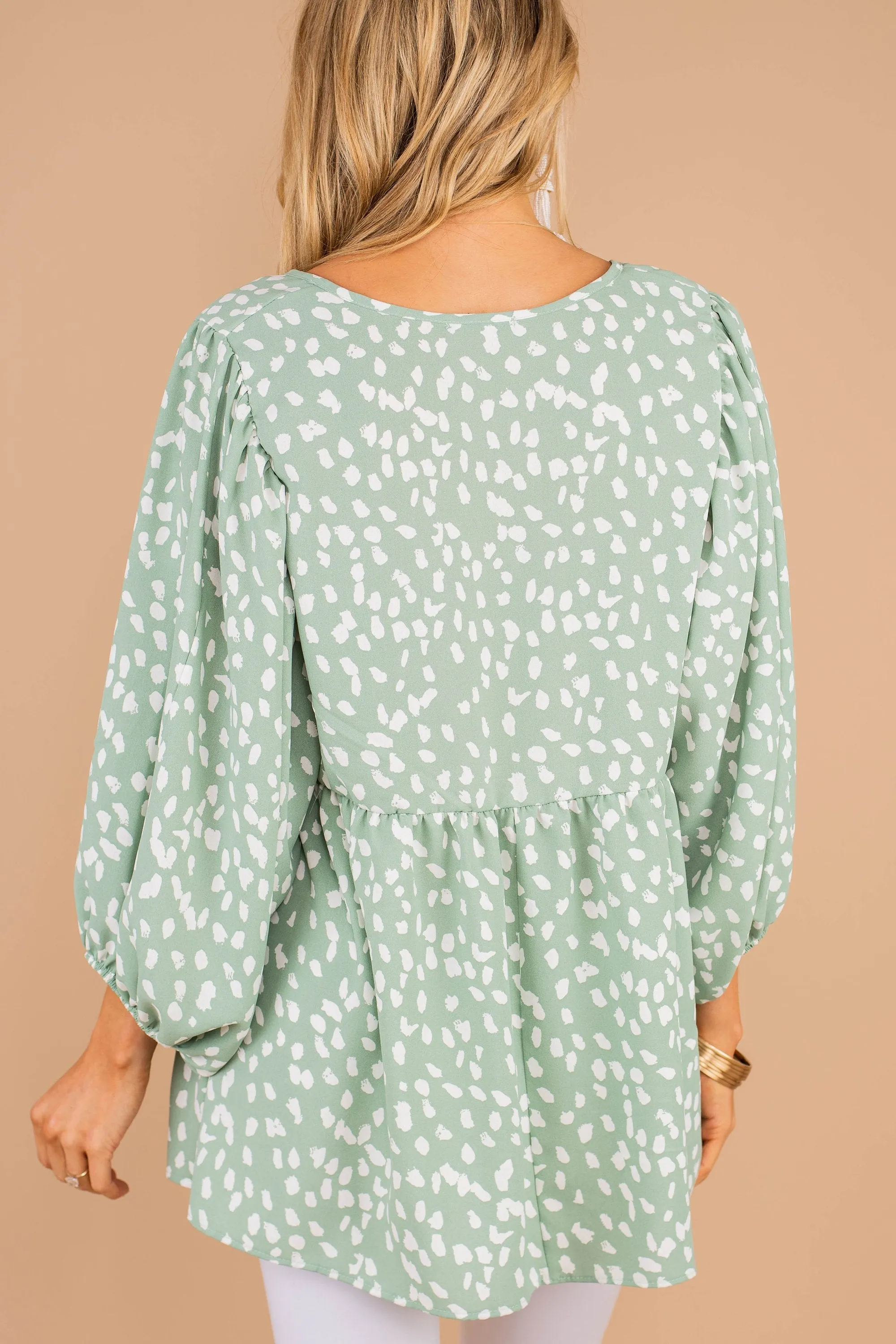 Just So Sweet Sage Green Spotted Leopard Top
