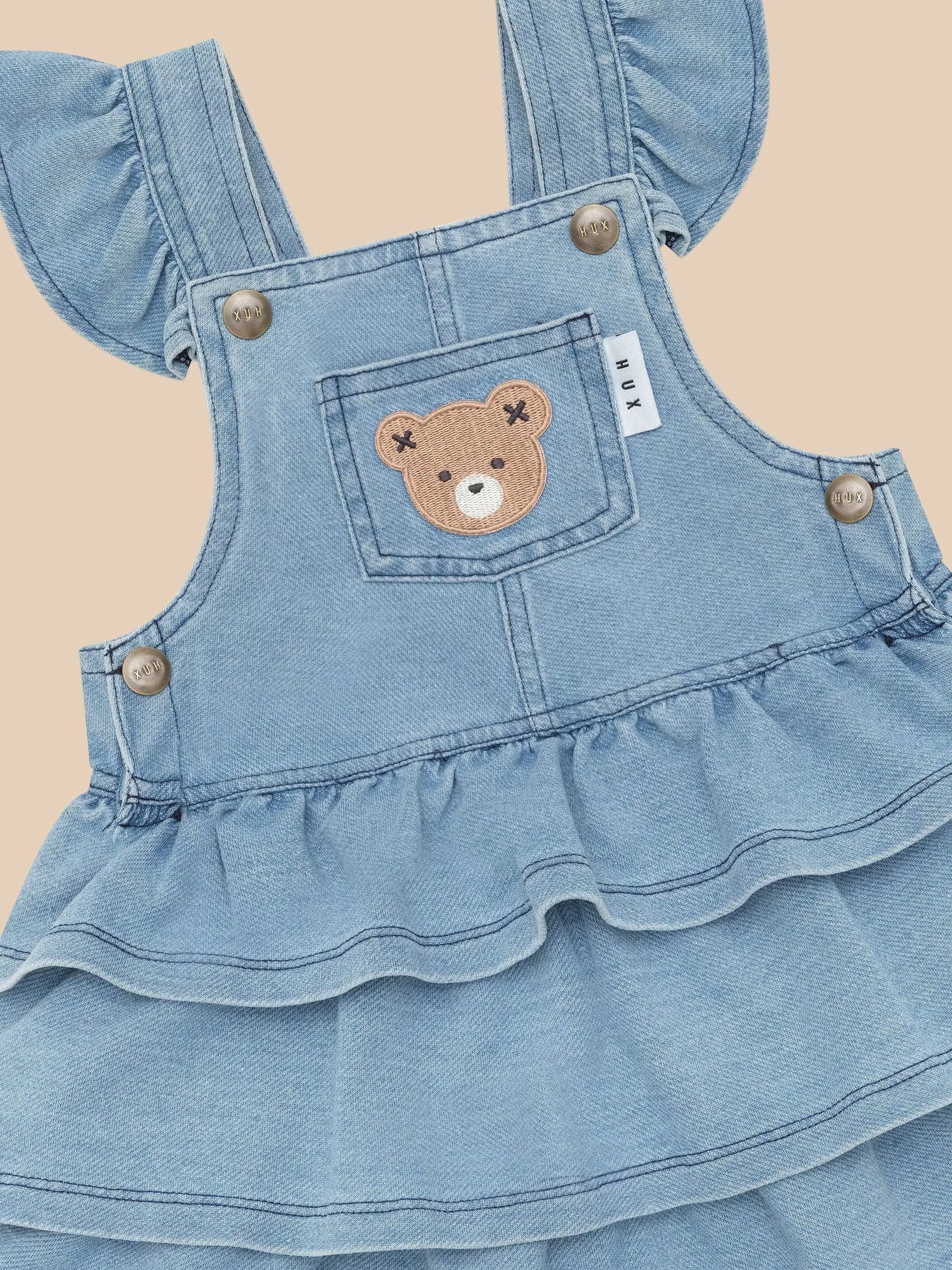 Knit denim frill pinafore