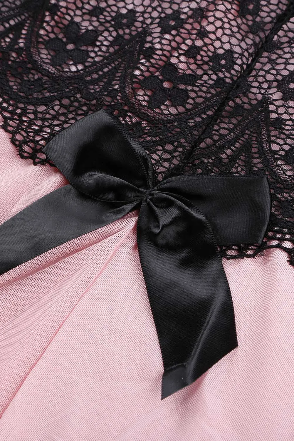Ladies Sexy Pink Pea Mesh Babydoll with Low  Back Detail Lace Contrast