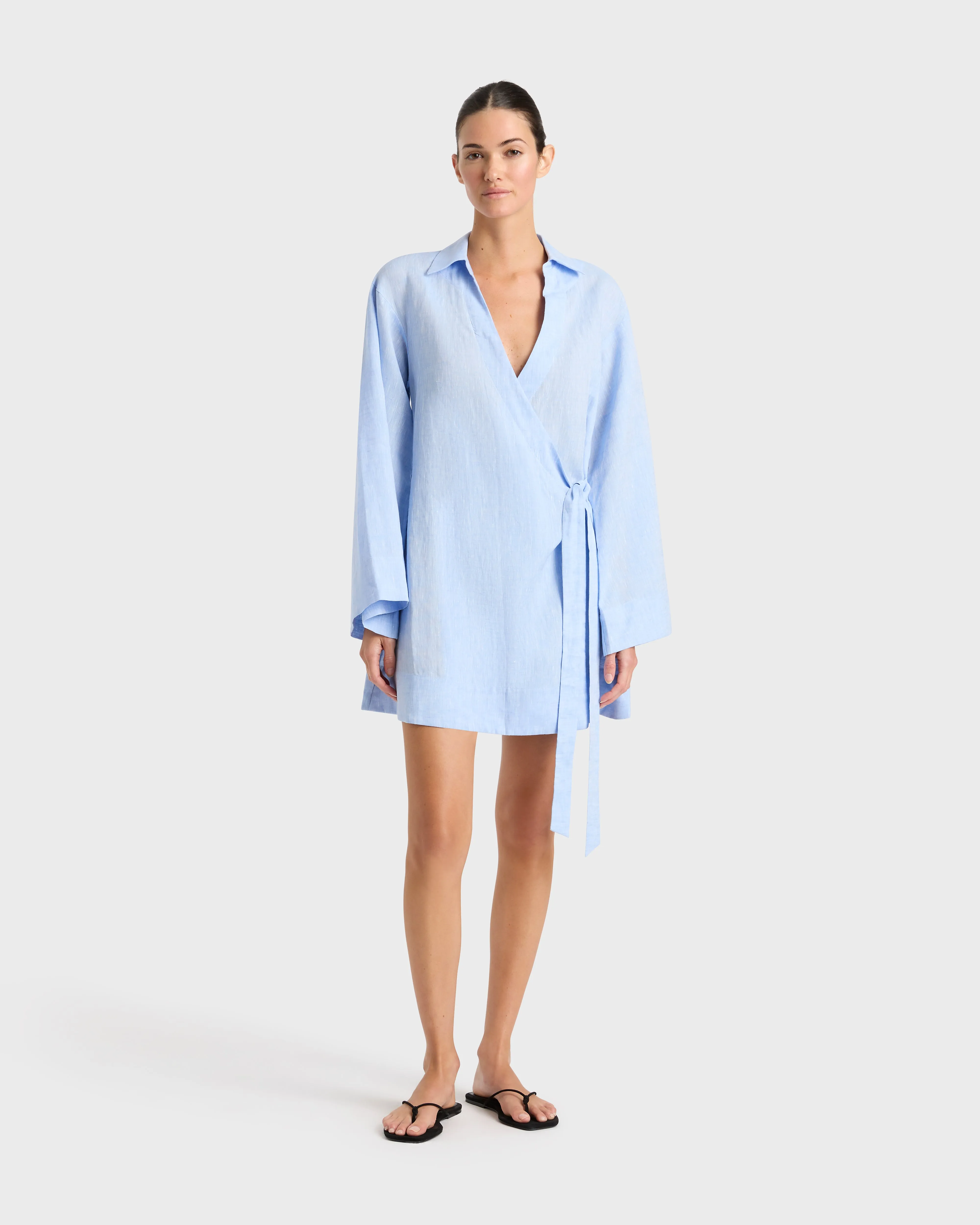 Leiden Wrap Mini Dress - Sky