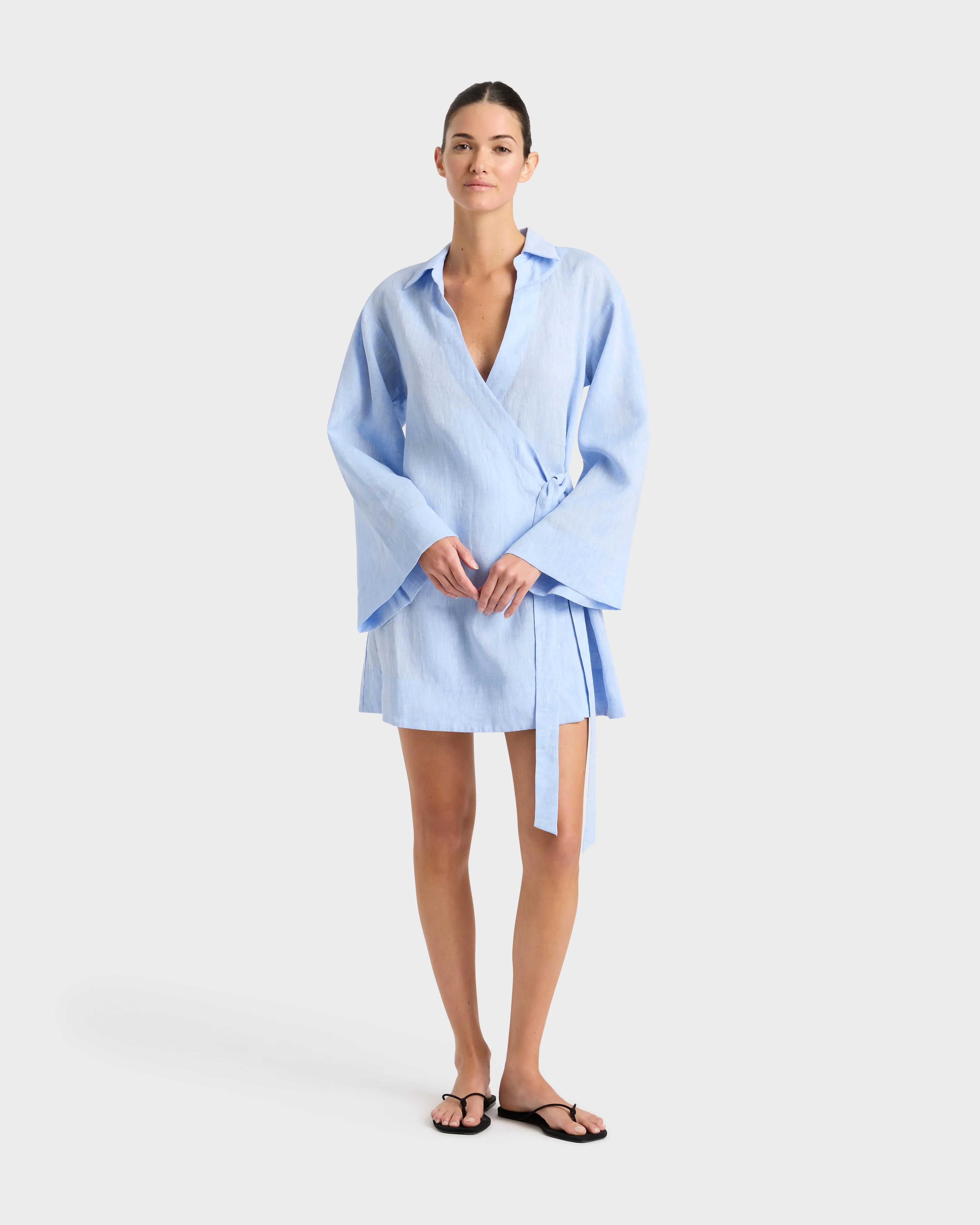 Leiden Wrap Mini Dress - Sky