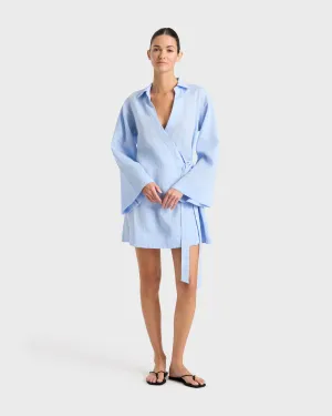Leiden Wrap Mini Dress - Sky