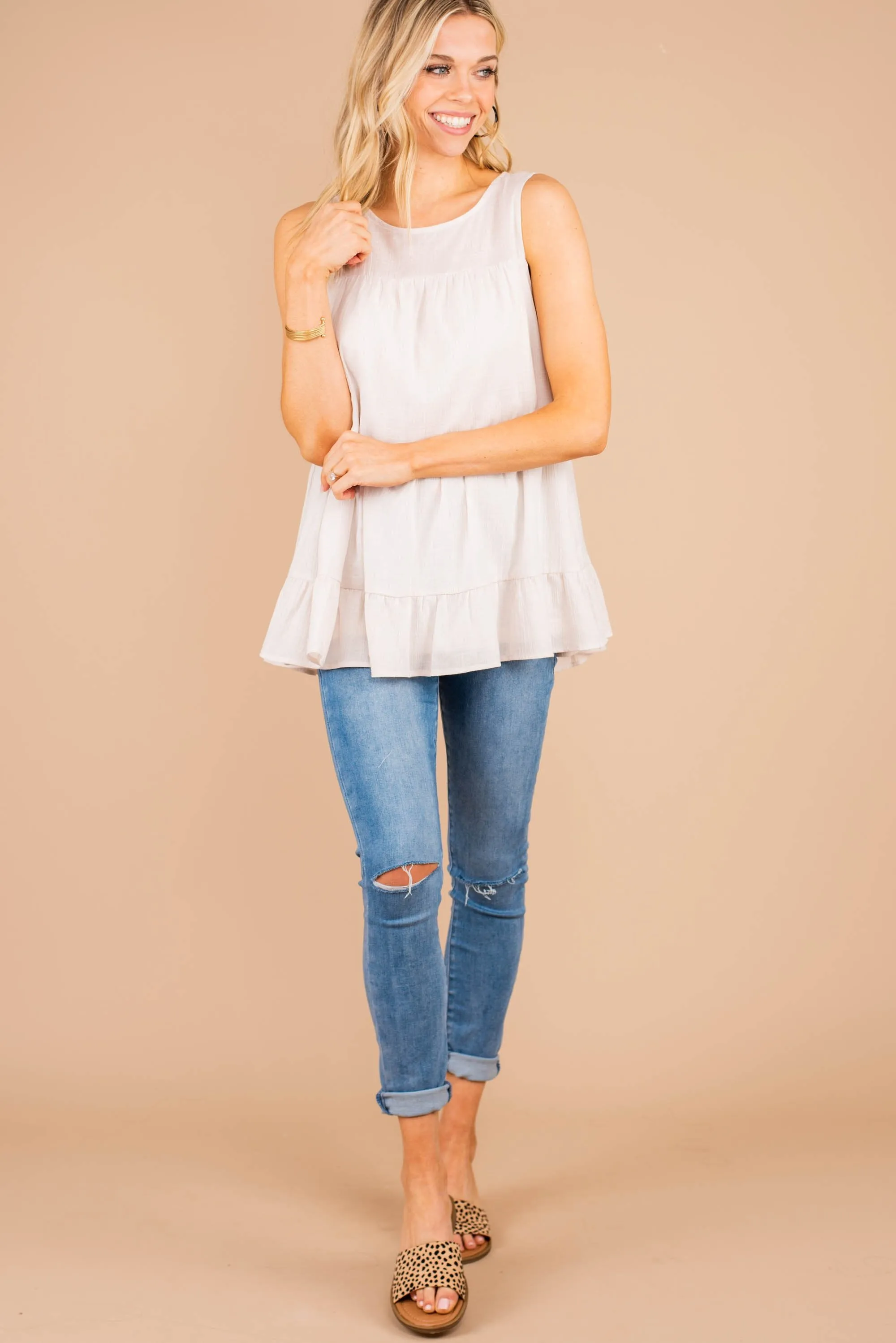 Let's Get Going Natural White Tiered Tank