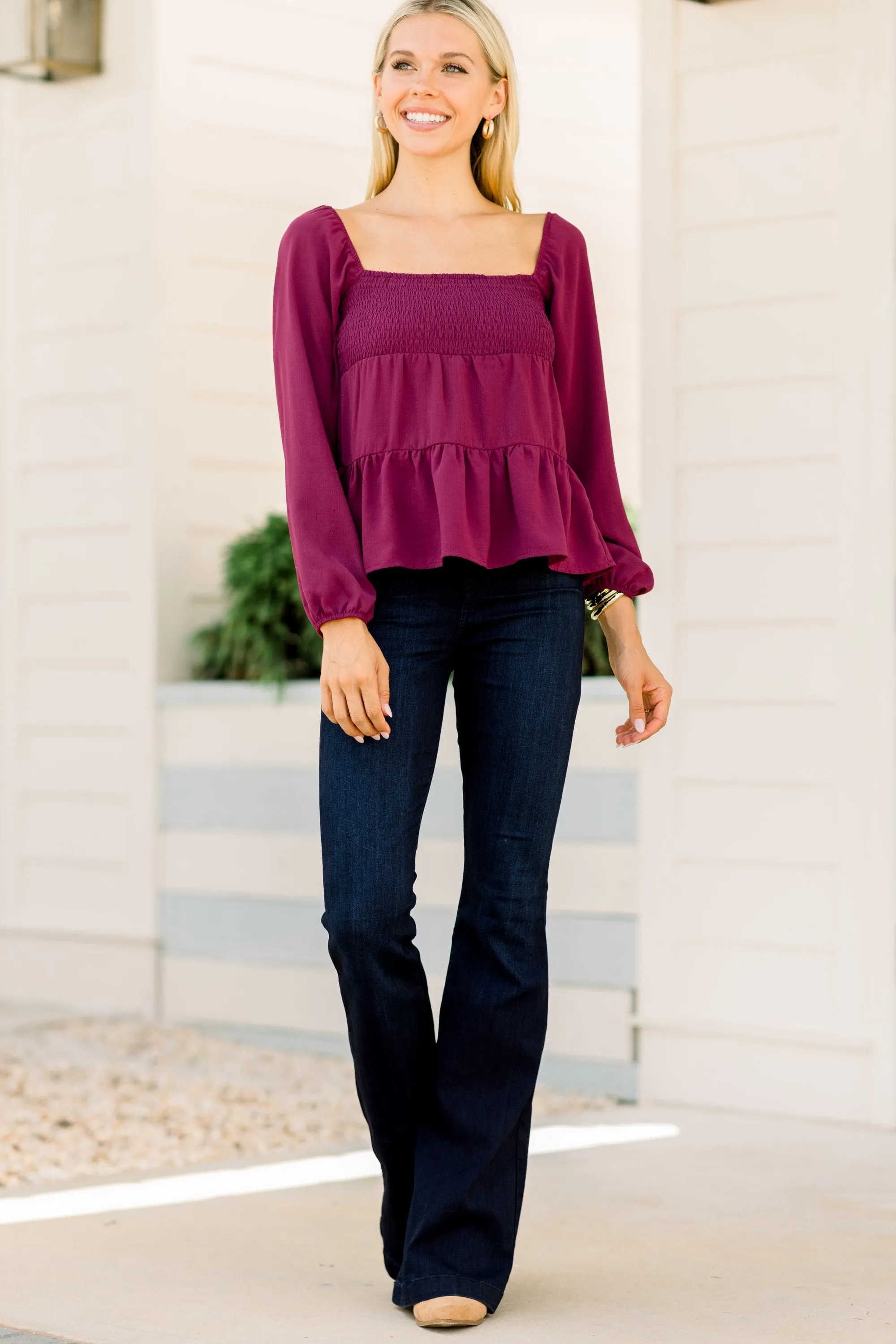 Life Of Love Berry Purple Smocked Top