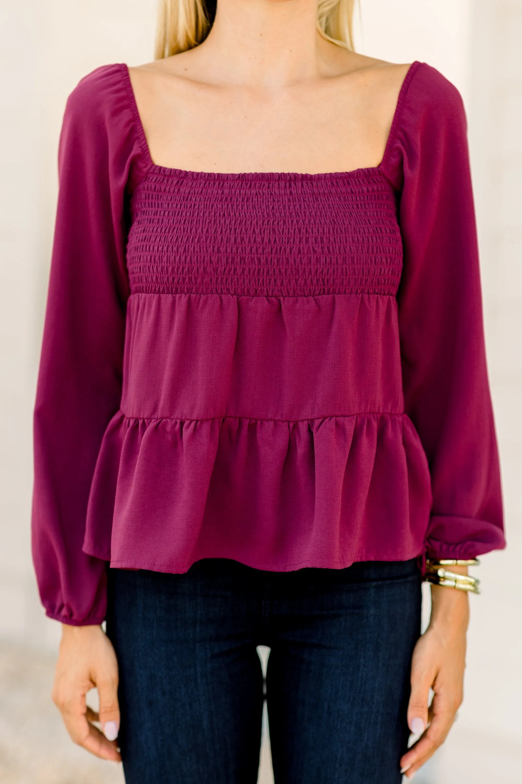 Life Of Love Berry Purple Smocked Top
