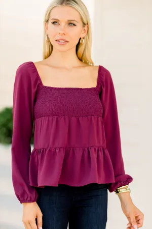 Life Of Love Berry Purple Smocked Top