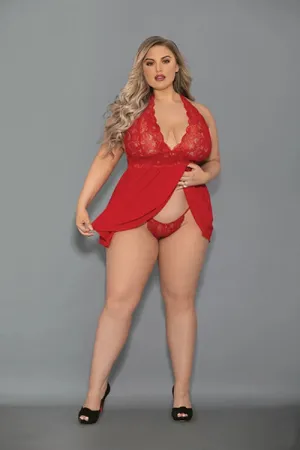 Lil' Red Ride Me- Plus Size Red Babydoll
