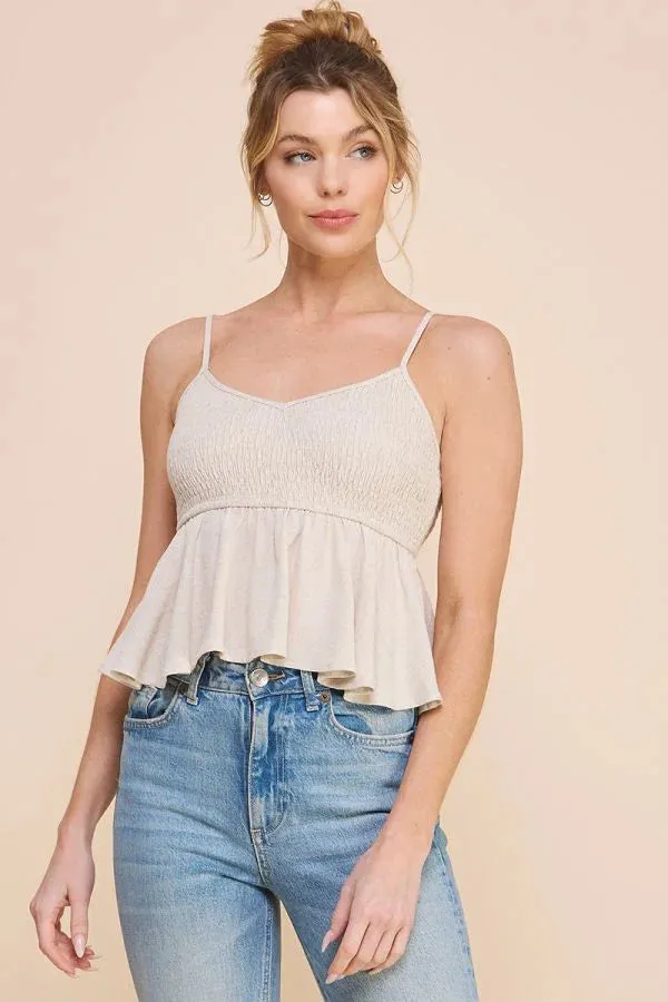 LINEN BLEND SMOCK CAMI TANK BABYDOLL