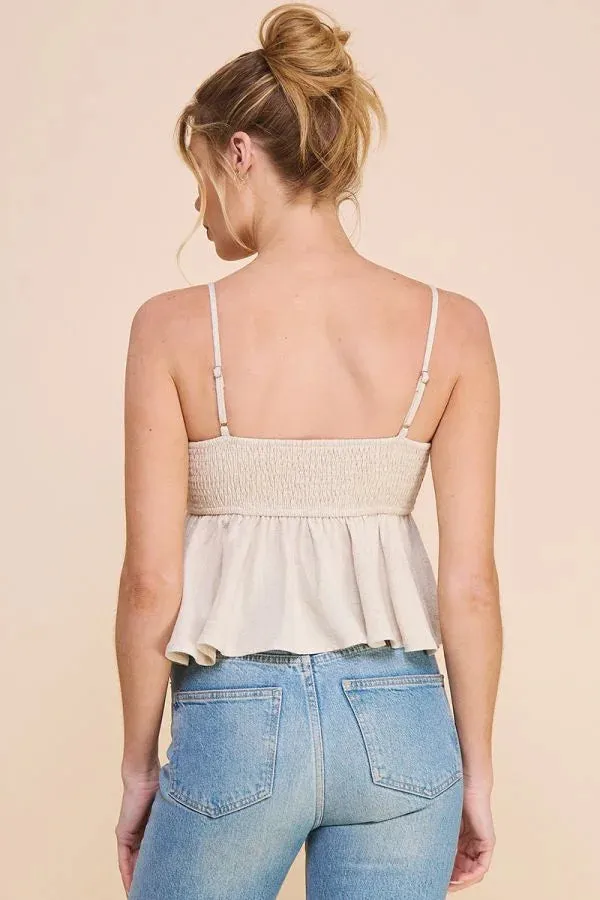 LINEN BLEND SMOCK CAMI TANK BABYDOLL