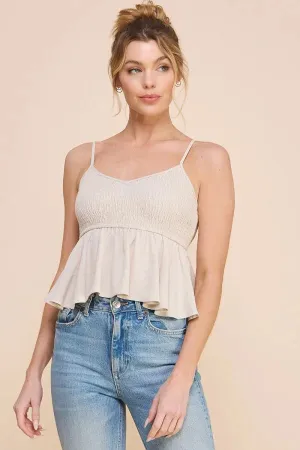 LINEN BLEND SMOCK CAMI TANK BABYDOLL