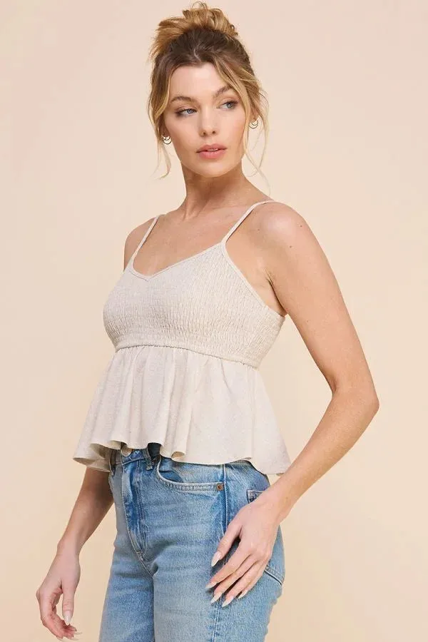 LINEN BLEND SMOCK CAMI TANK BABYDOLL