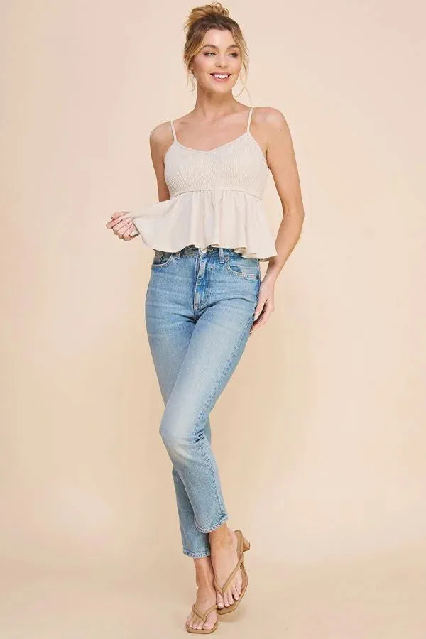 LINEN BLEND SMOCK CAMI TANK BABYDOLL