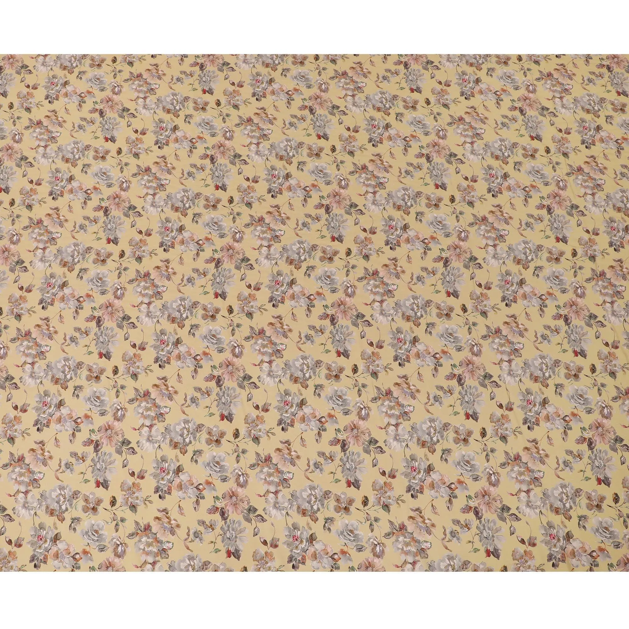 Linen white synthetic crepe fabric with multi color digital prints in floral design-D15775