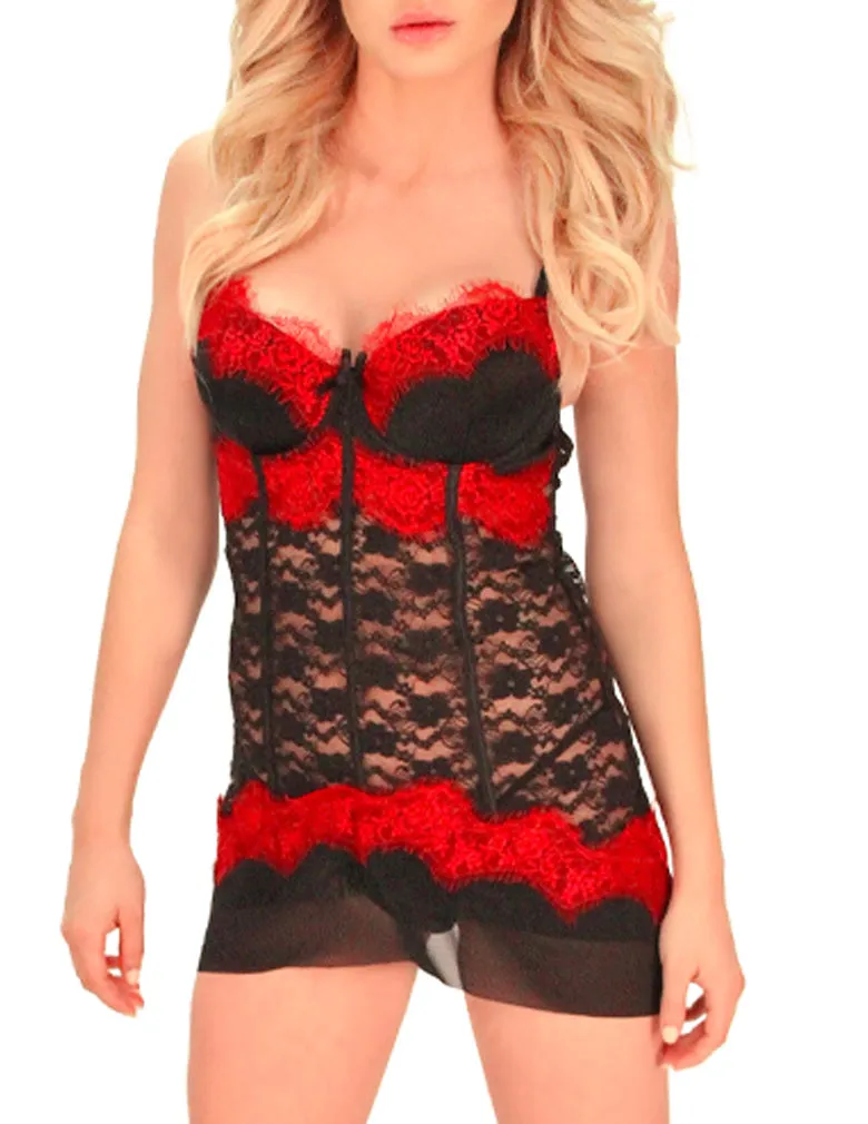 Lovely Lies JL145 Black & Red Lace Babydoll