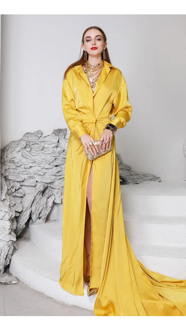 Luxury Classic elegant sexy high cut fork tail dress long slit evening party gown- Lios