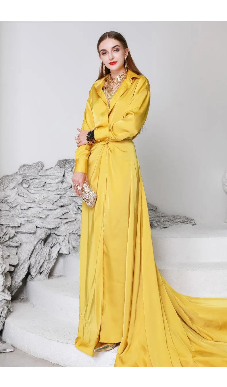Luxury Classic elegant sexy high cut fork tail dress long slit evening party gown- Lios
