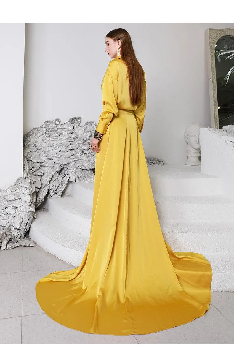 Luxury Classic elegant sexy high cut fork tail dress long slit evening party gown- Lios