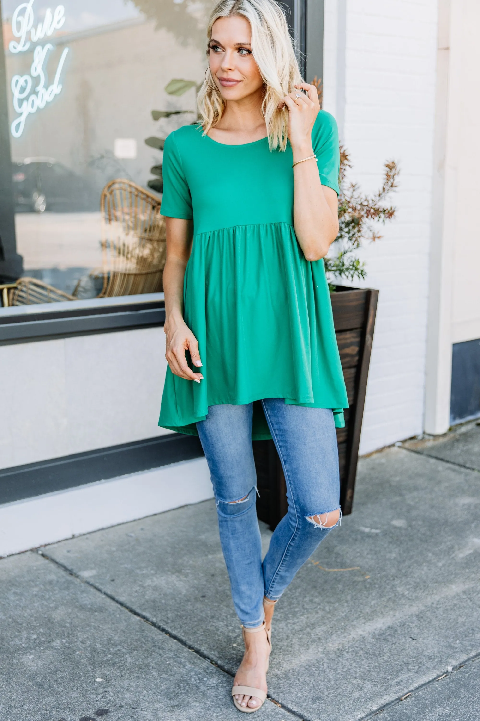 Make It Known Kelly Green Babydoll Top