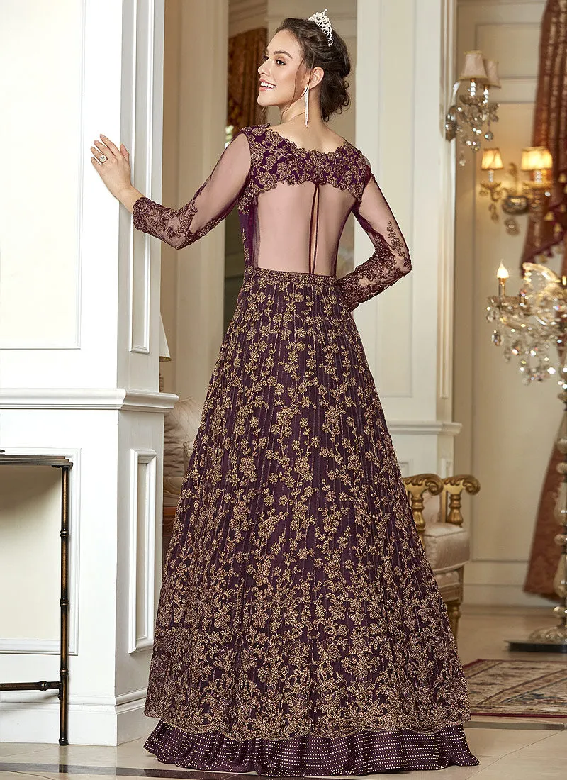 Maroon Zari Embroidered Anarkali Lehenga Suit