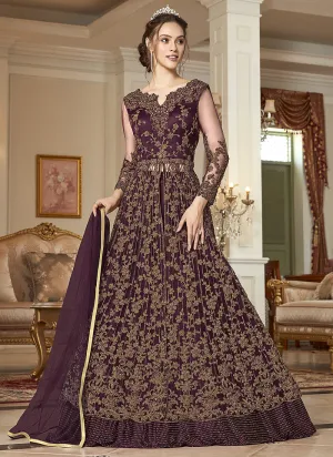 Maroon Zari Embroidered Anarkali Lehenga Suit