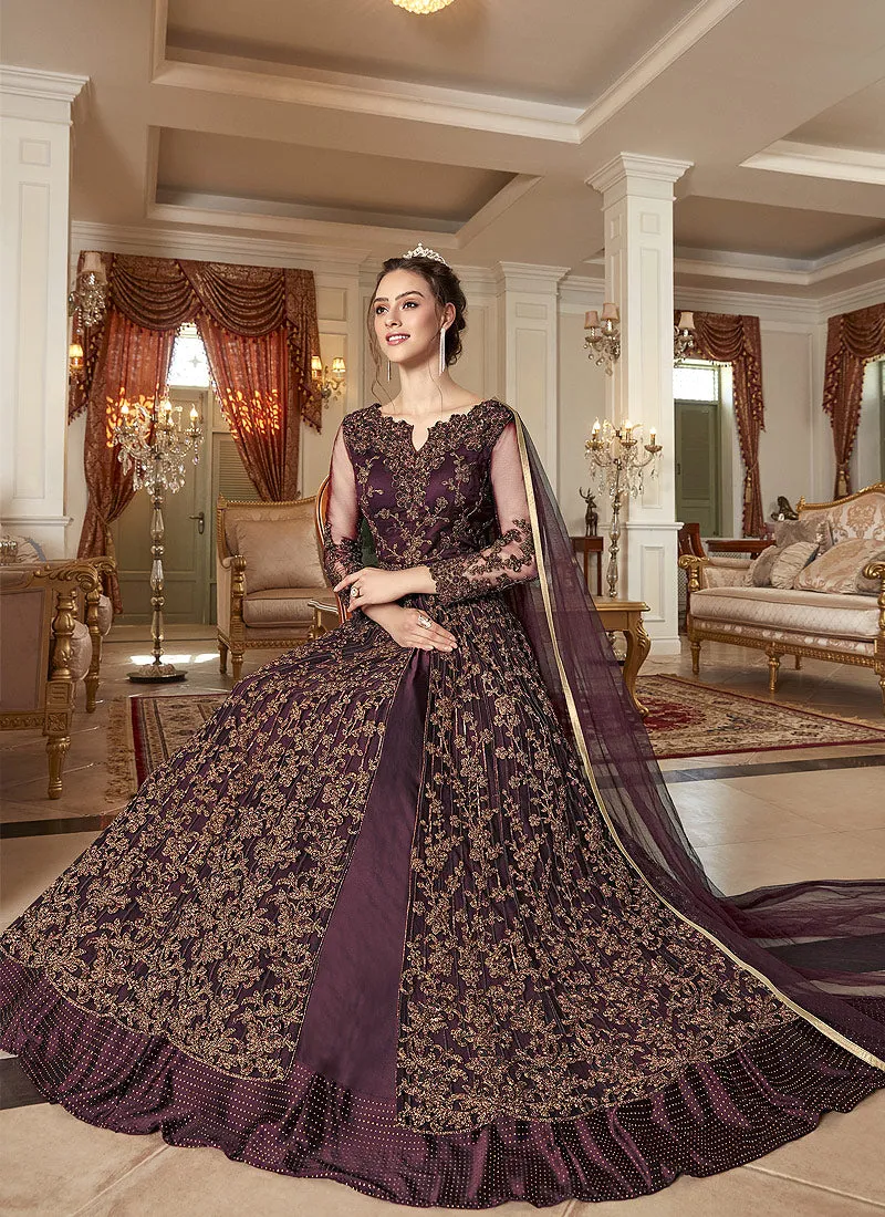 Maroon Zari Embroidered Anarkali Lehenga Suit
