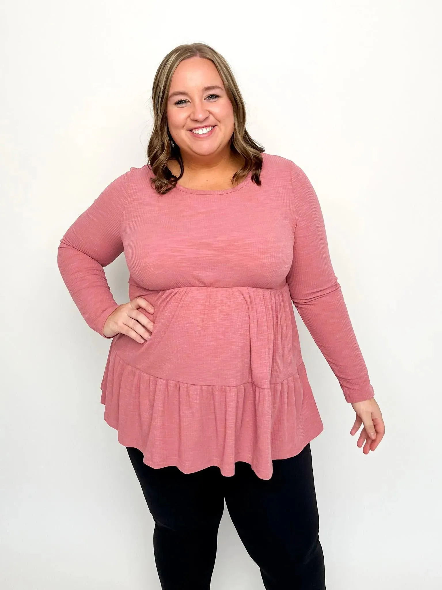 Mauve Ribbed Babydoll Top