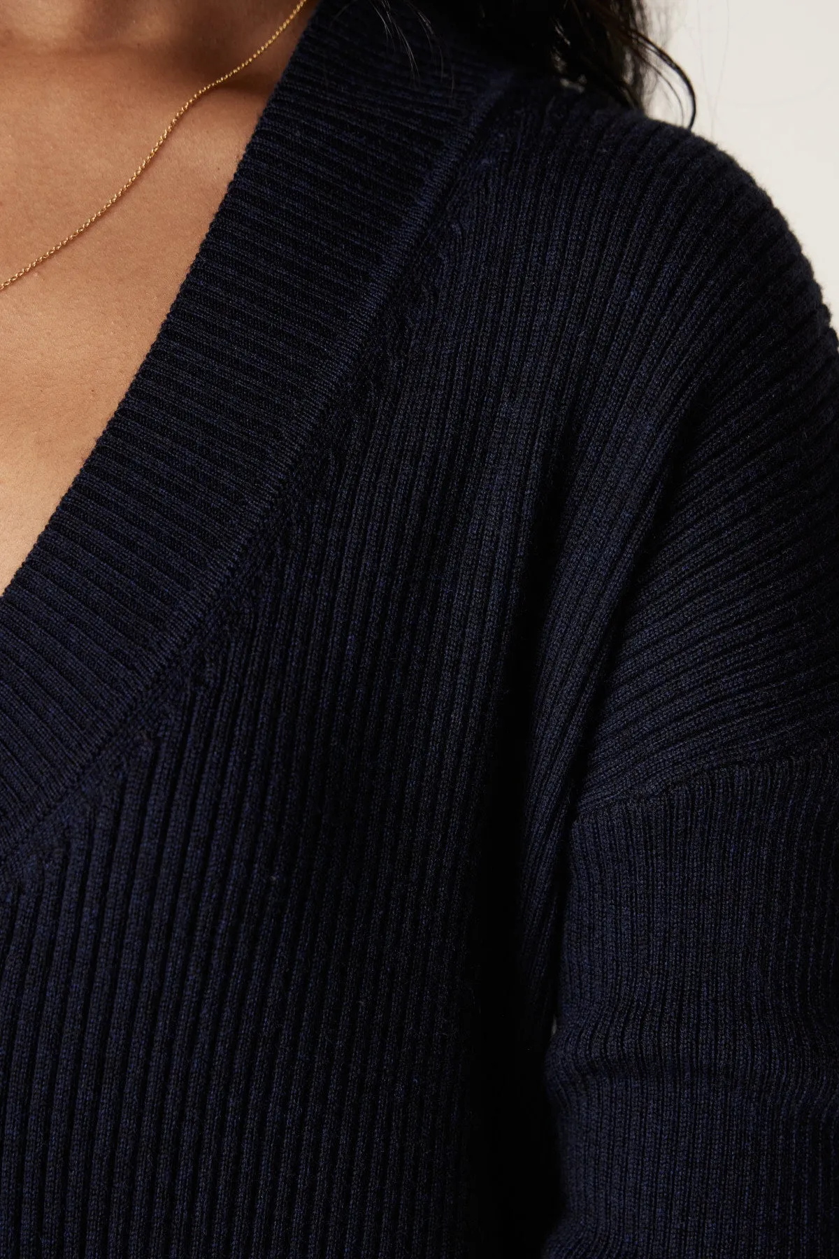 Merino V Rib Dress - Ink Navy